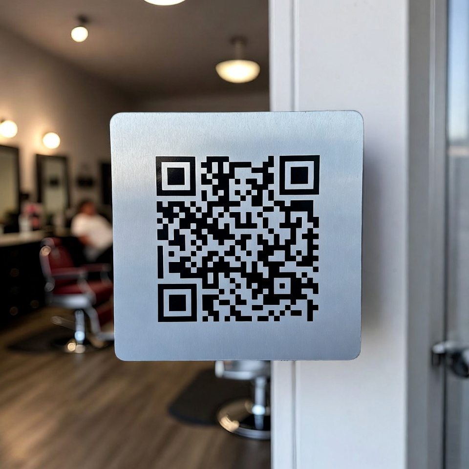 Professional brushed aluminum QR sign example